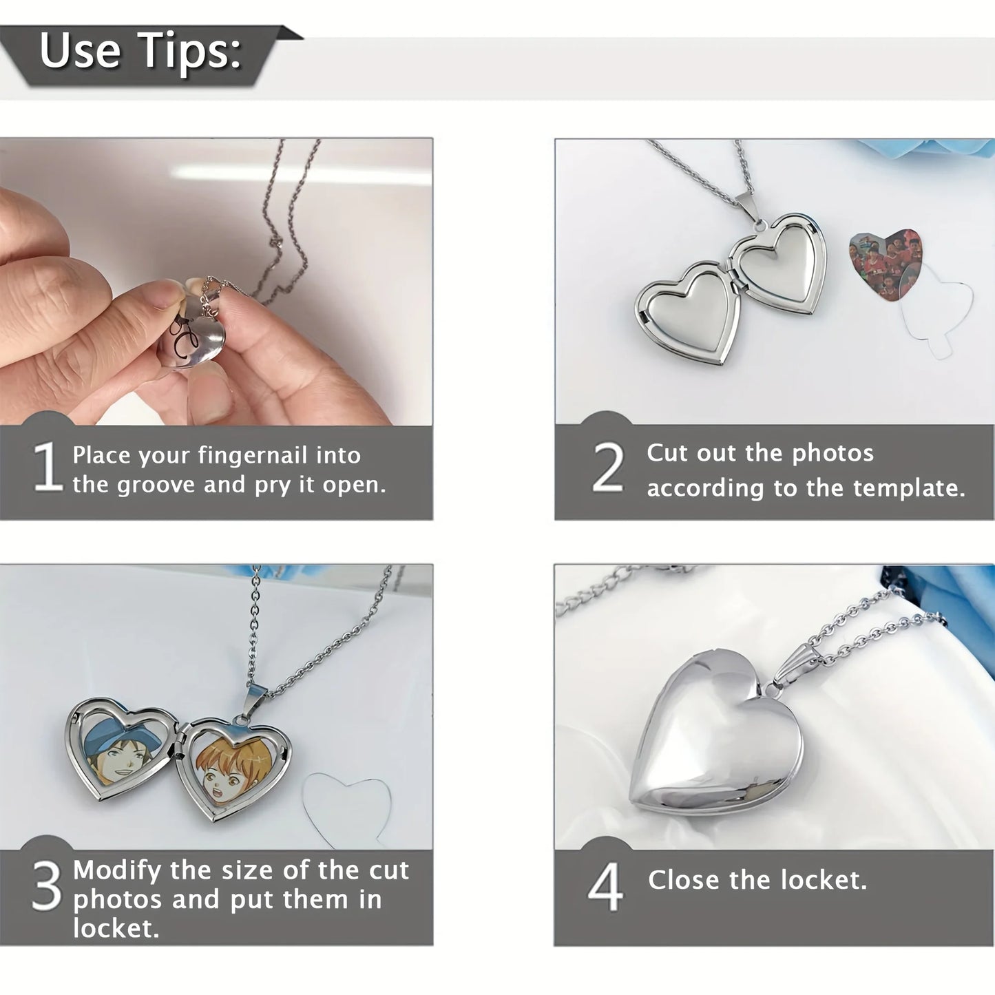 Personalized 1/2 Picture Heart Locket Pendant Necklace Customized Photo DIY Chain Necklace for Custom Men Women Jewelry Gifts