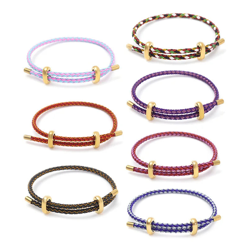 Greatera Trendy Red Thread String Bracelets for Women Men Stainless Steel Braided Rope Adjustable Charm Bracelet Unisex Jewelry