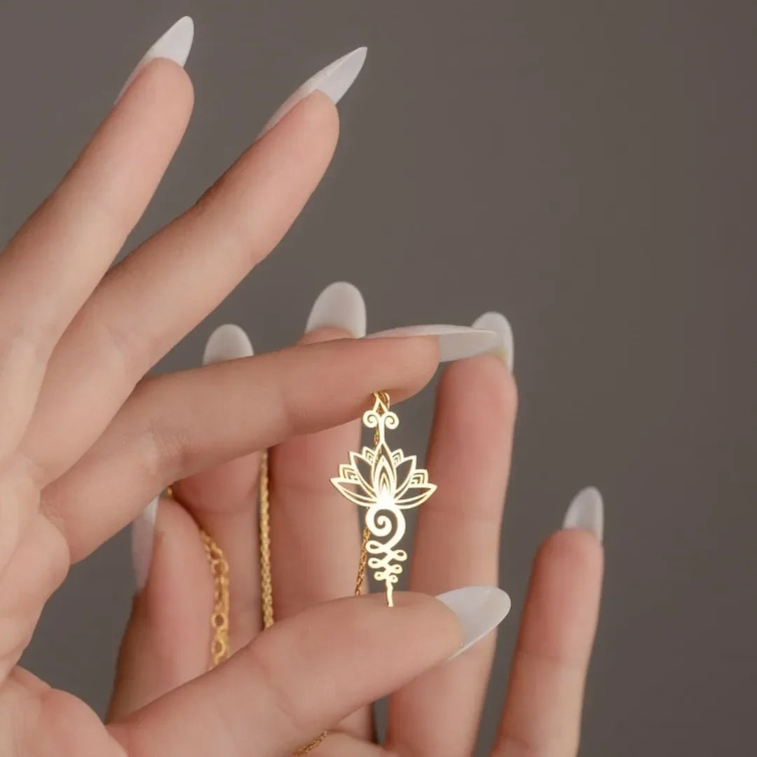 Stainless Steel Lotus Unalome Necklace Yoga Healing Necklace for Women Breathe Meditation Amulet Pendant Jewelry Birthday Gifts