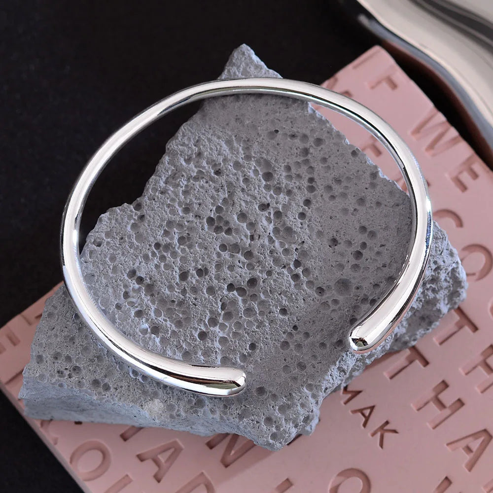 100% Solid 925 Sterling Silver Bracelet for Women Men Vintage Handmade Simple Gold Bracelet Birthday Gift