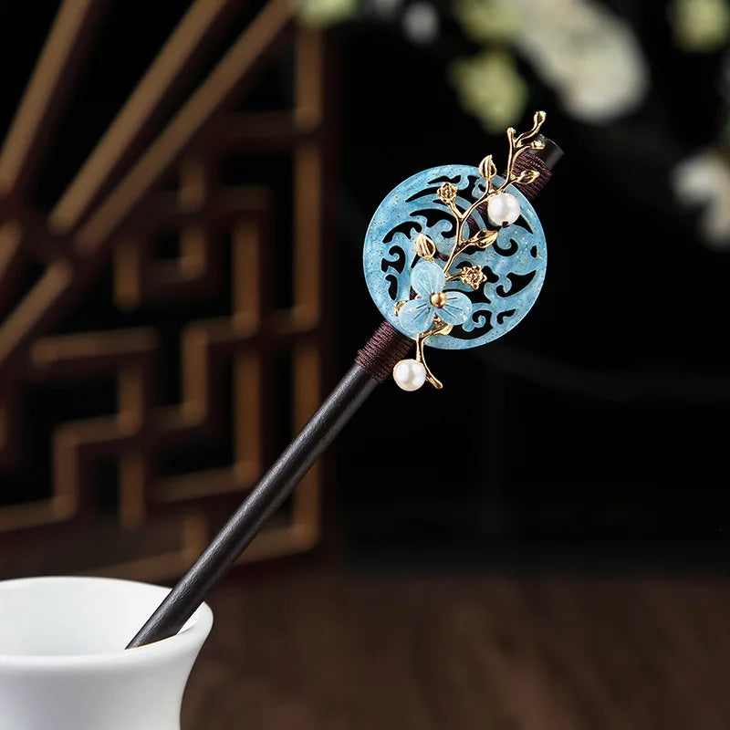 Wooden Hair Stick Chinese Style Winding Flower Hairpin With Tassel Elegant Lady Hair Clip Hair Accessories Vintage Gift