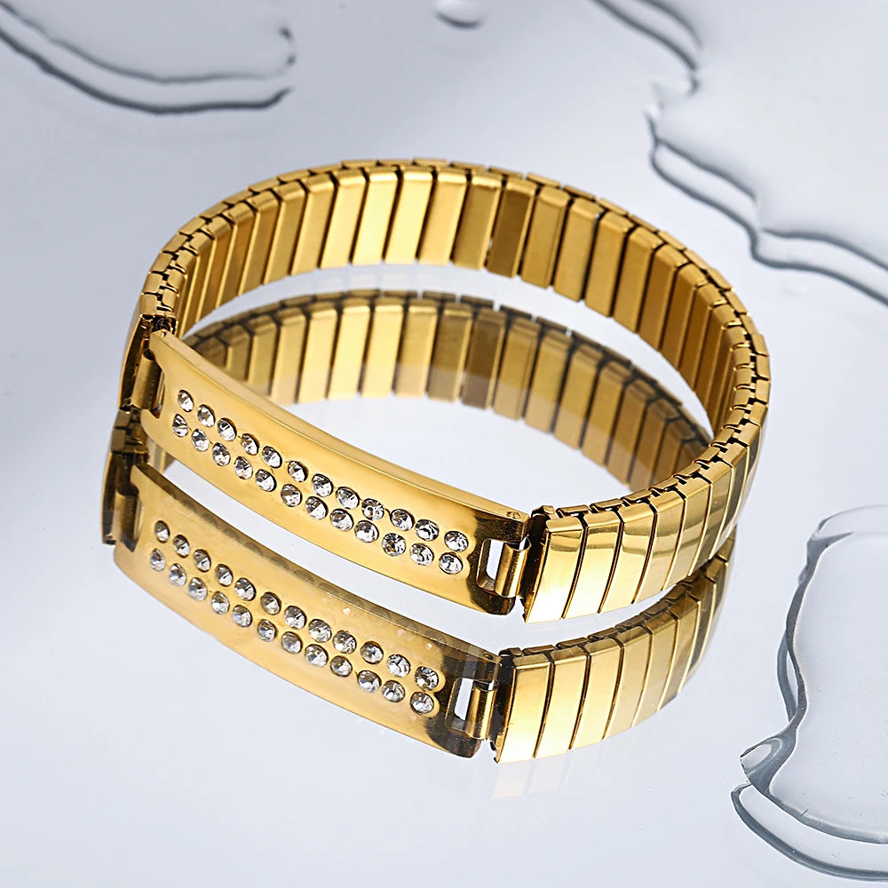 Freetry 18K Gold Plated Stainless Steel Adjustable Bracelet Fashion Elastic Metal Bracelet Trendy Jewelry Accessories Official