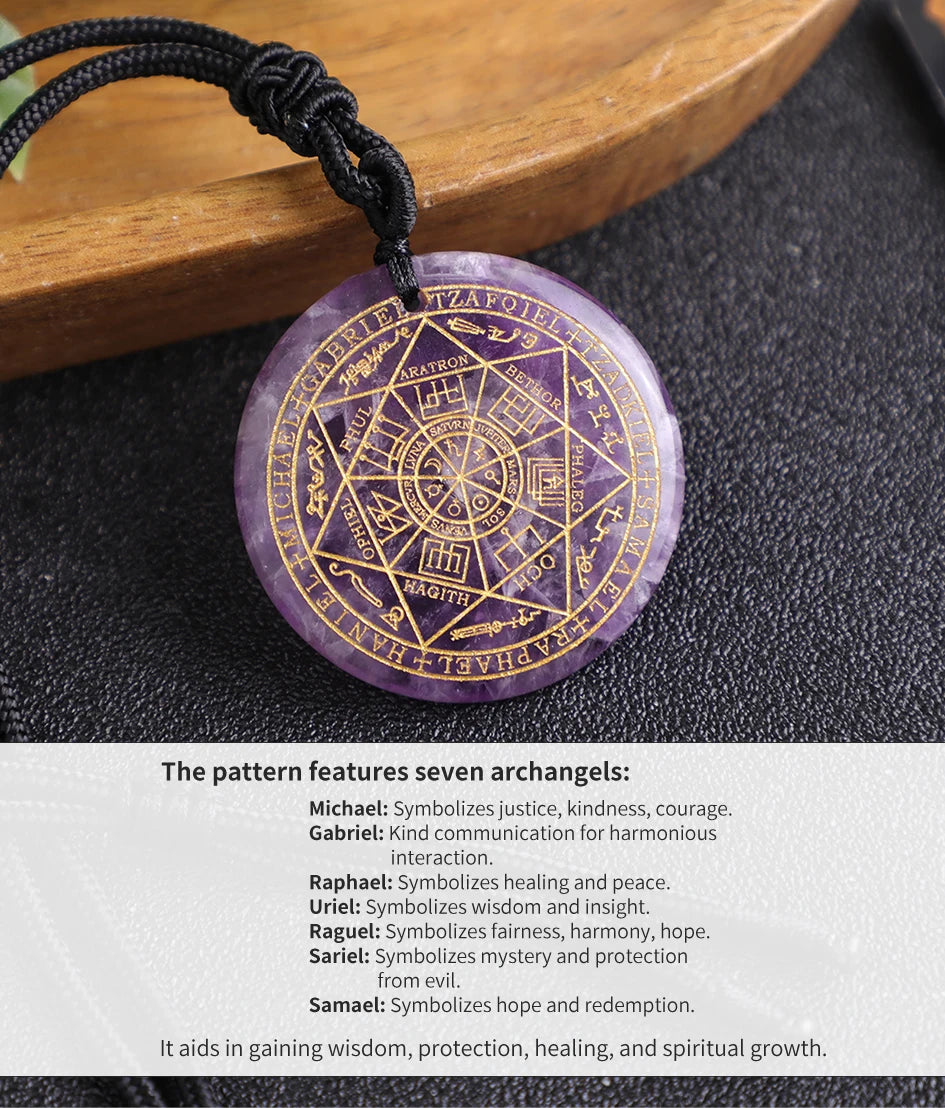 Natural Crystal Quartz Seven Archangels Amulet Necklaces Michael Men Seal of Solomon Talisman Necklace Protection Jewelry Collar