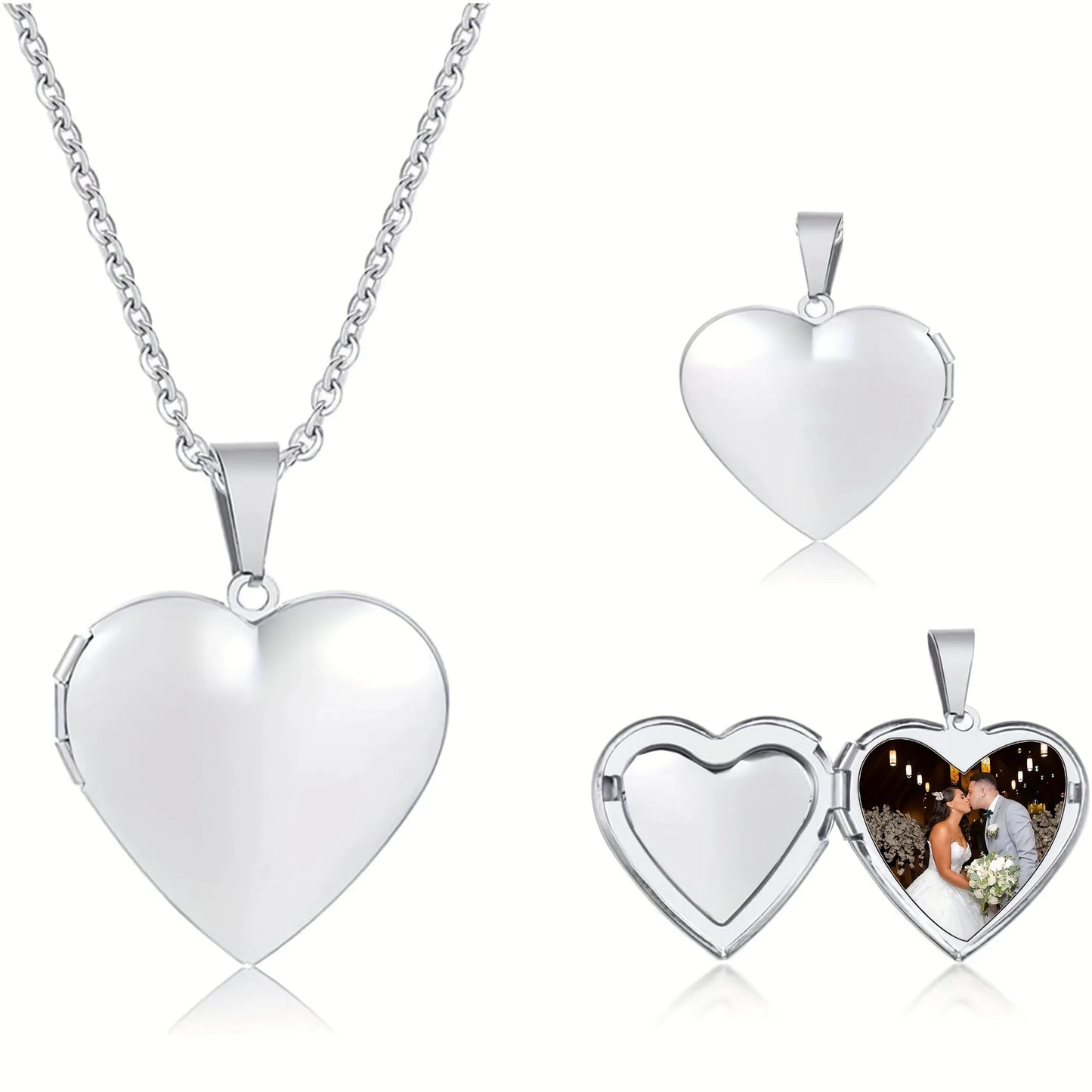 Personalized 1/2 Picture Heart Locket Pendant Necklace Customized Photo DIY Chain Necklace for Custom Men Women Jewelry Gifts