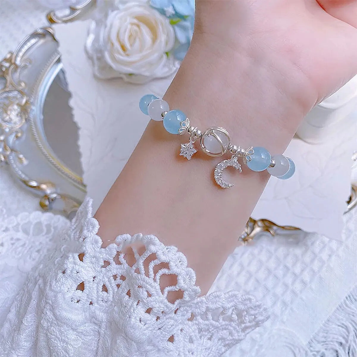 1 Starry Cat's Eye Stone Bracelet For Female Instagram In A Niche Design, New Grey Moonlight Star Moon Crystal Bracelet-805088