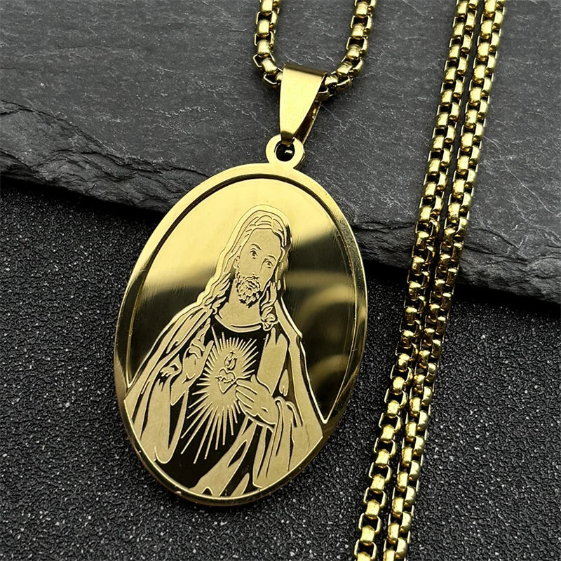 Hip Hop Virgin Mary Medal Our Lady of Guadalupe Necklace Stainless Steel Pendant Necklace Women/Men Jewelry virgen de guadalupe