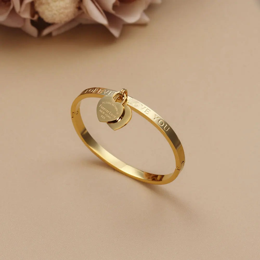 XB999 Hot Classic Stainless Steel Gold Color Bracelets & Bangles Wholesale Jewelry Fine Double Peach Heart Love Bracelets Female