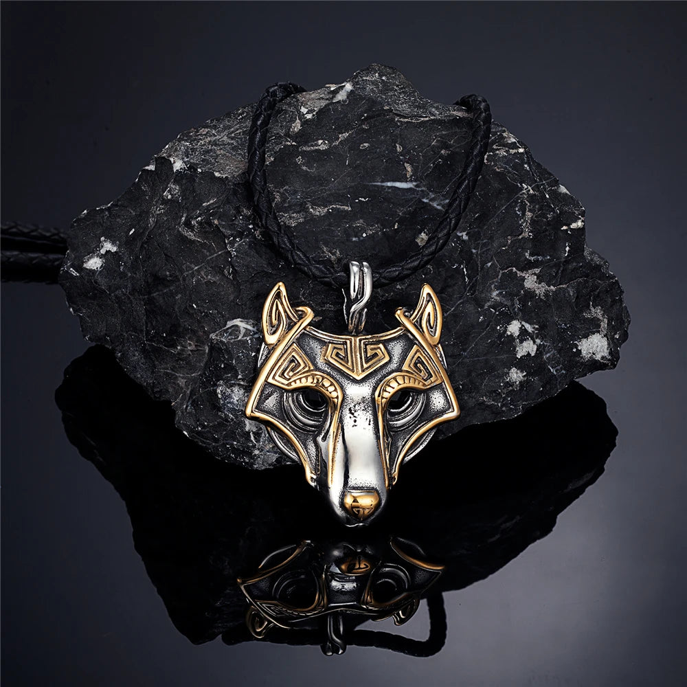 Punk Vikings Celtic Wolf Necklaces Mens Norse Mythology Odin Rune Stainless Steel Animal Pendant Amulet Never Fade Male Jewelry