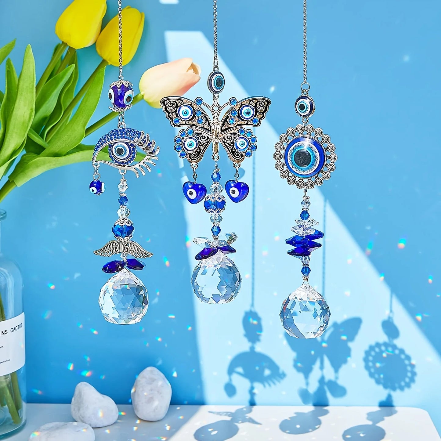 1pcs Evil Eye Suncatchers with Crystal Prism Balls for Window Hanging Sun Catcher Decor Blue Eyes Suncatcher Rainbow Maker Penda