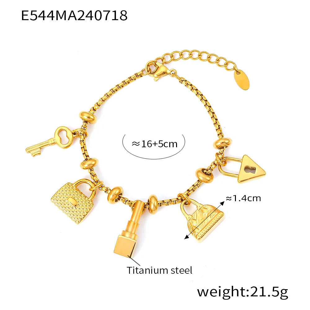316L Stainless Steel Heart Charm Bracelets For Women 18k Gold Plated Various Pendants With Shining Zircon Women's Hand Bracelet
