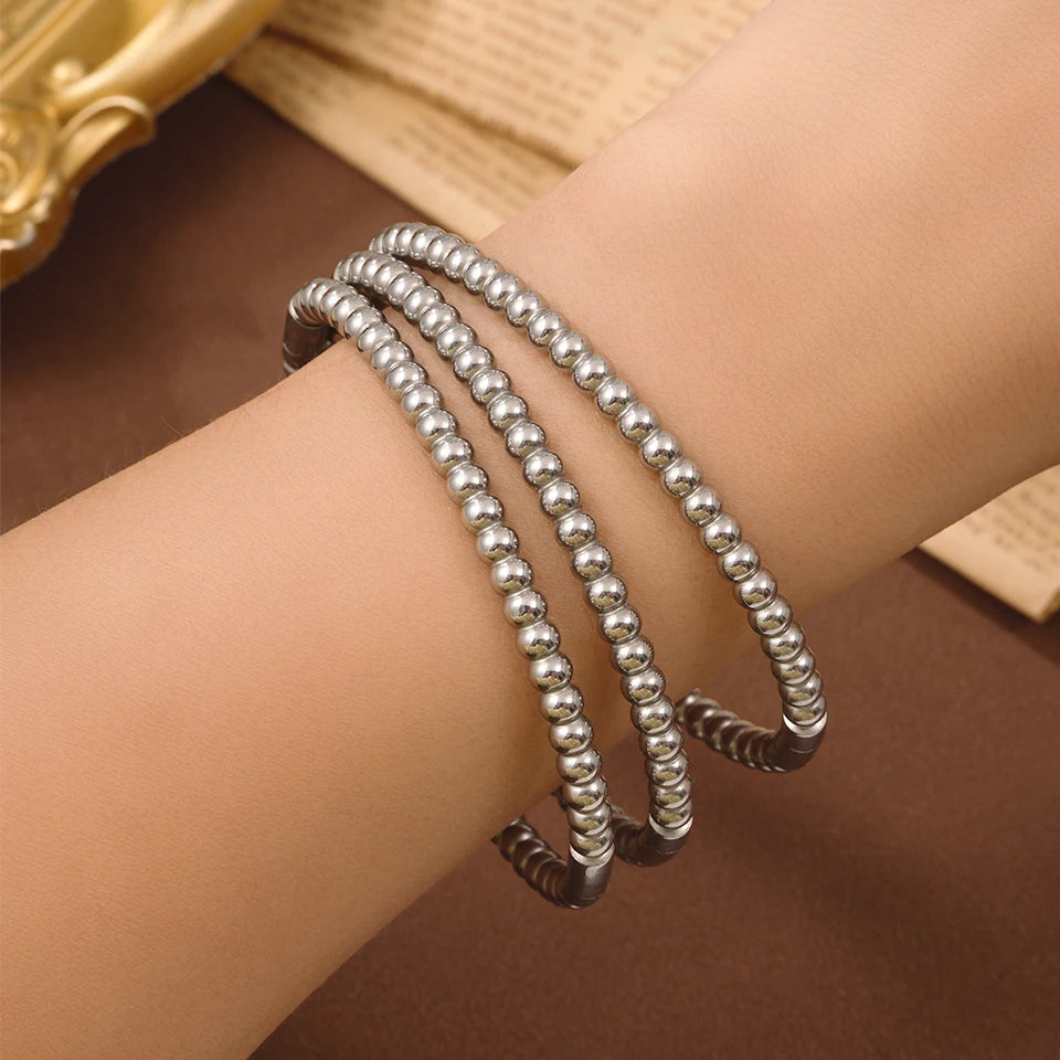 ZAKOL Stainless Steel Golden Bead Bracelet for Women Fashion Adjustable Chain Bracelets Daily Party Jewelry