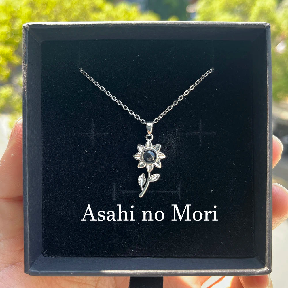 Custom Photo Projection Necklace Stainless Steel Chain Heart Flower Start Pendant DIY Picture Inside Couple Family Necklace