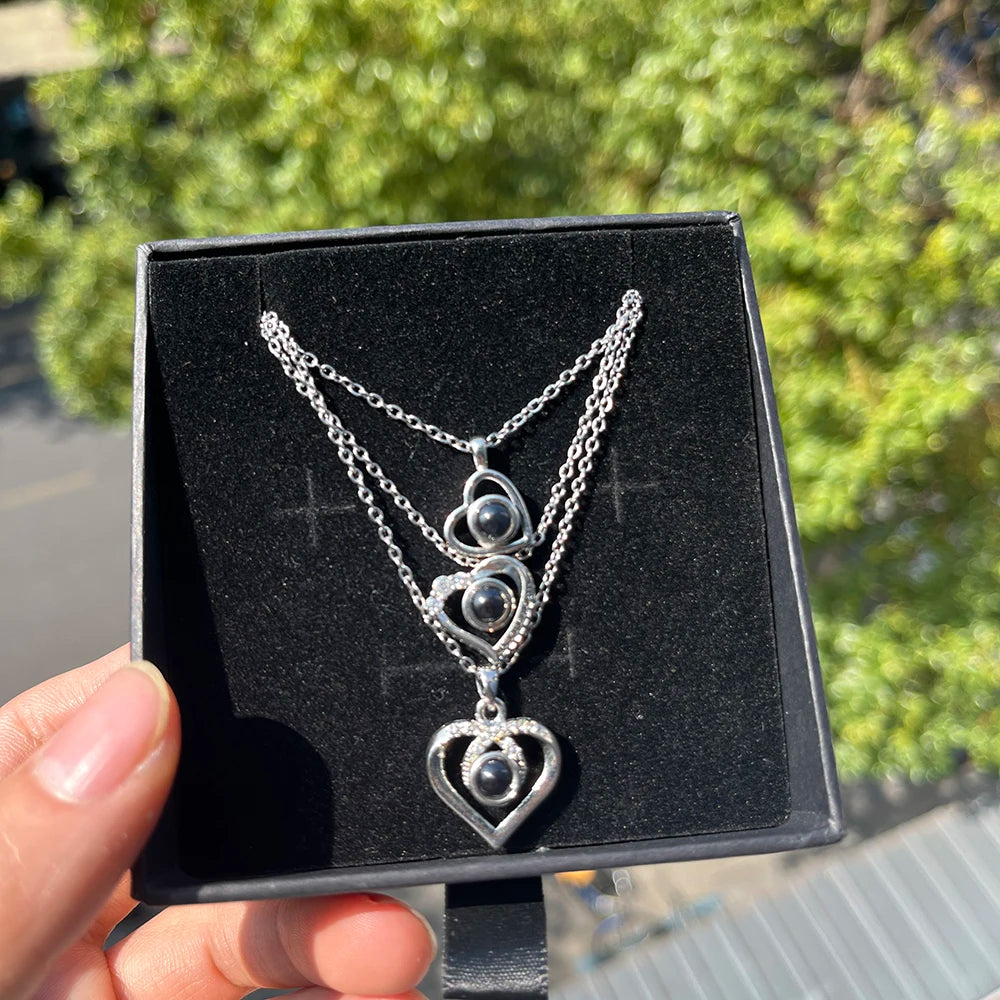 Custom Photo Projection Necklace Stainless Steel Chain Heart Flower Start Pendant DIY Picture Inside Couple Family Necklace