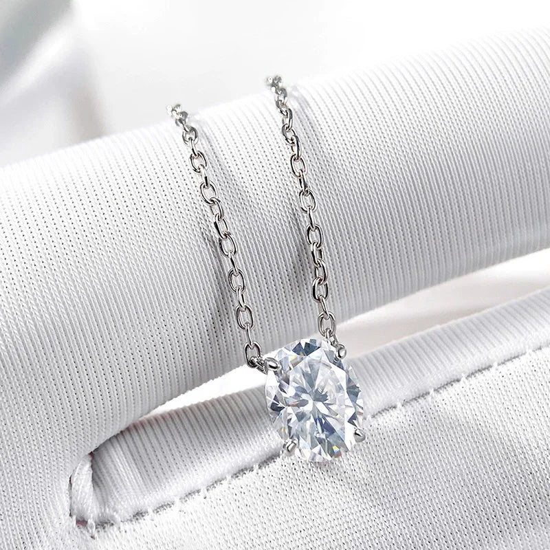 Smyoue 1CT 2CT 3CT Oval Cut Moissanite Necklaces for Women Jewelry 100% Real Silver Chain 925 Pandant Lab Diamond Birthday Gift