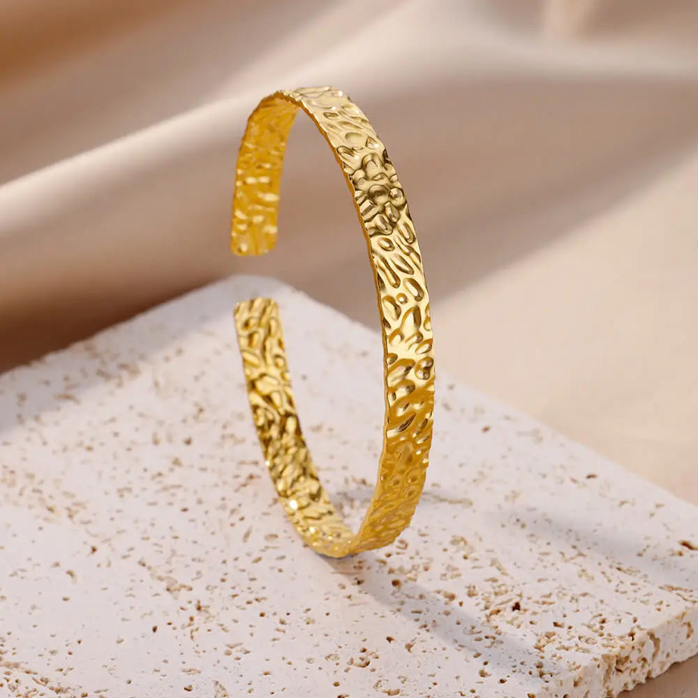 Gold Plated Bangle Bracelet for Women Open Adjustable Stainless Steel Cuff Bracelets Vintage Jewelry free shipping item pulseras