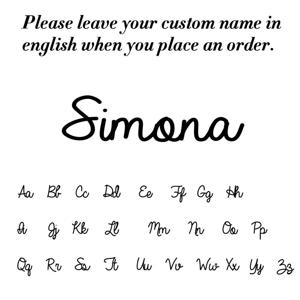 Placeholder image with 'Simona' and a set of letters for custom name entry.