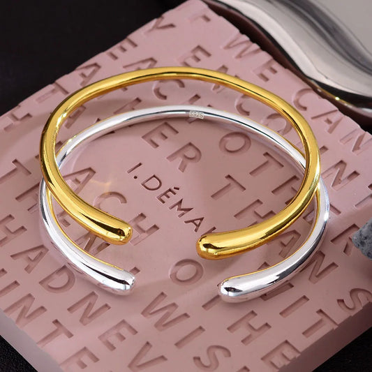 100% Solid 925 Sterling Silver Bracelet for Women Men Vintage Handmade Simple Gold Bracelet Birthday Gift