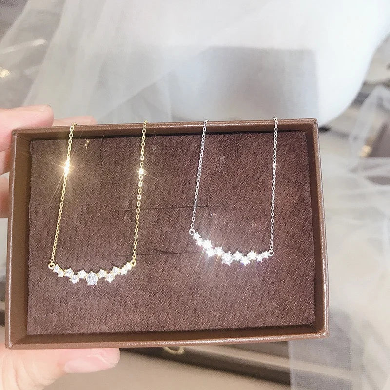 925 Sterling Silver 18k Gold Plated Necklace Moon Sparkling Zircon Clavicle Choker for Women Wedding Fine Jewelry Collares