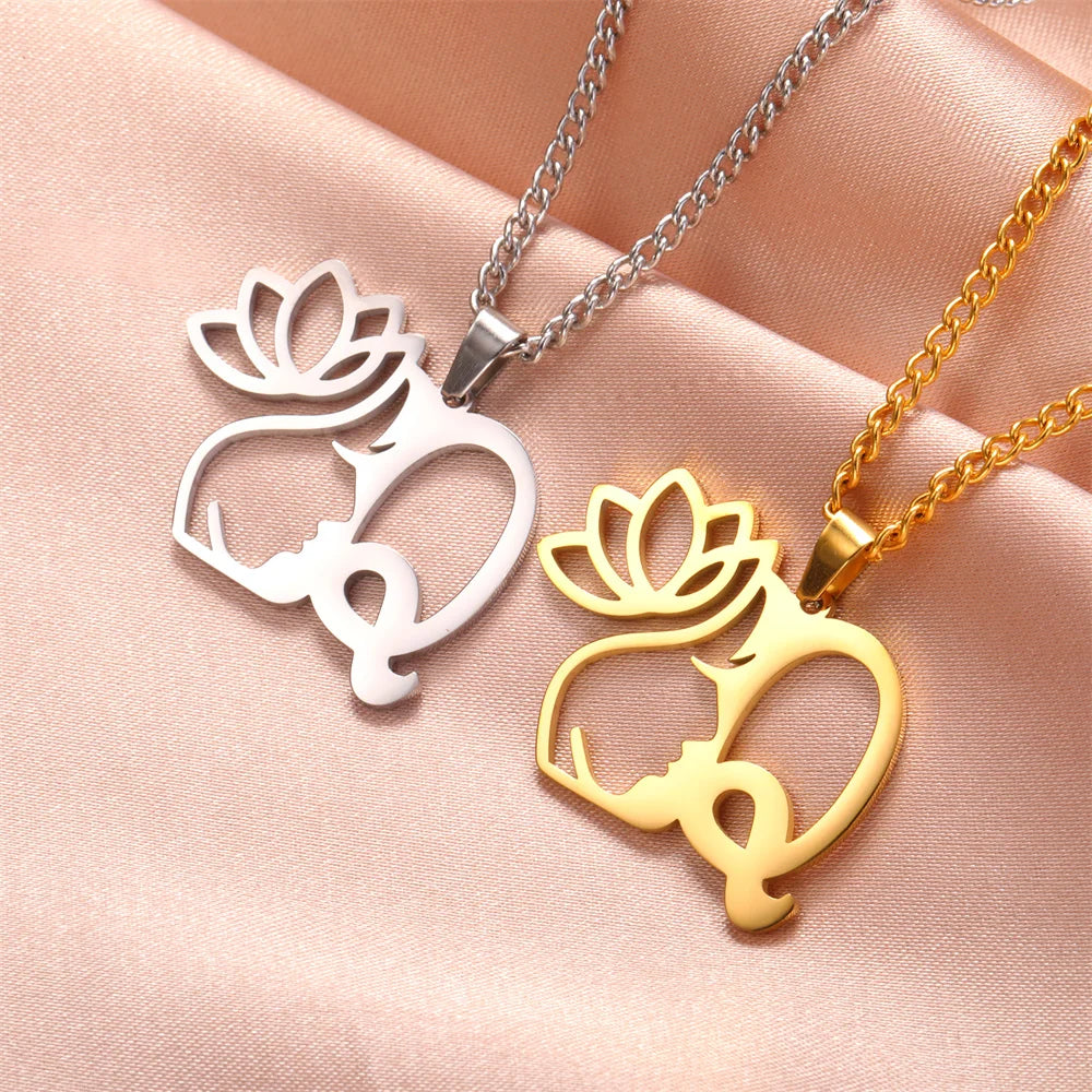 My Shape Beauty Lotus Flower Initials Necklace Women Girl Gifts Stainless Steel Letter Alphabet Pendants Choker Fashion Jewelry