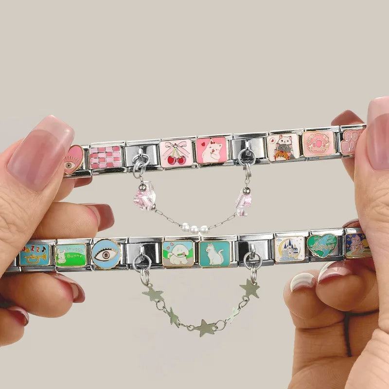 Fashion Golden 26 Letters A-Z Italian Links Charm Beads 9mm Stainless Steel Bracelet Jewelry DIY Hand Making Wholesale