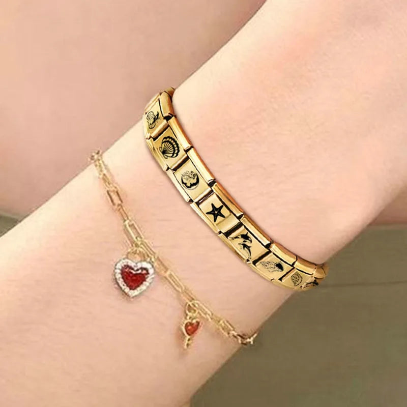 Fashion Golden 26 Letters A-Z Italian Links Charm Beads 9mm Stainless Steel Bracelet Jewelry DIY Hand Making Wholesale