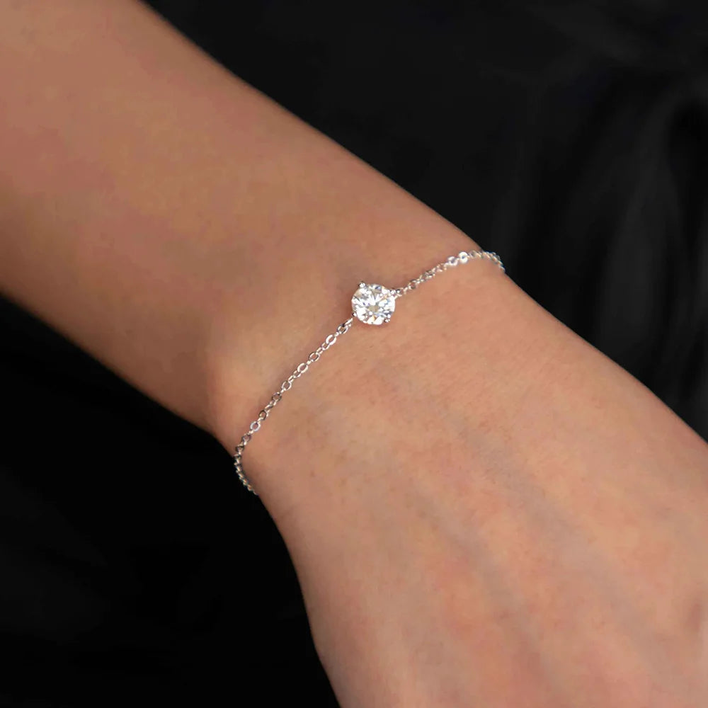 Certified 1CT Moissanite Bracelet for Women Real S925 Silver Classic Round Lab Diamond Charm Hand Chain Adjustable Jewelry Gifts