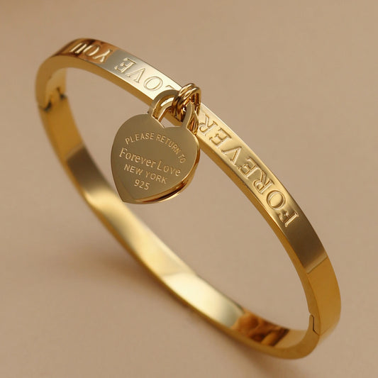 XB999 Hot Classic Stainless Steel Gold Color Bracelets & Bangles Wholesale Jewelry Fine Double Peach Heart Love Bracelets Female