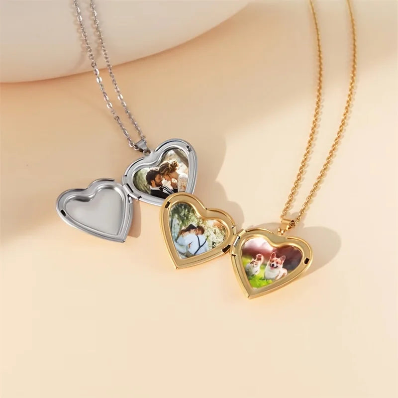 Personalized 1/2 Picture Heart Locket Pendant Necklace Customized Photo DIY Chain Necklace for Custom Men Women Jewelry Gifts