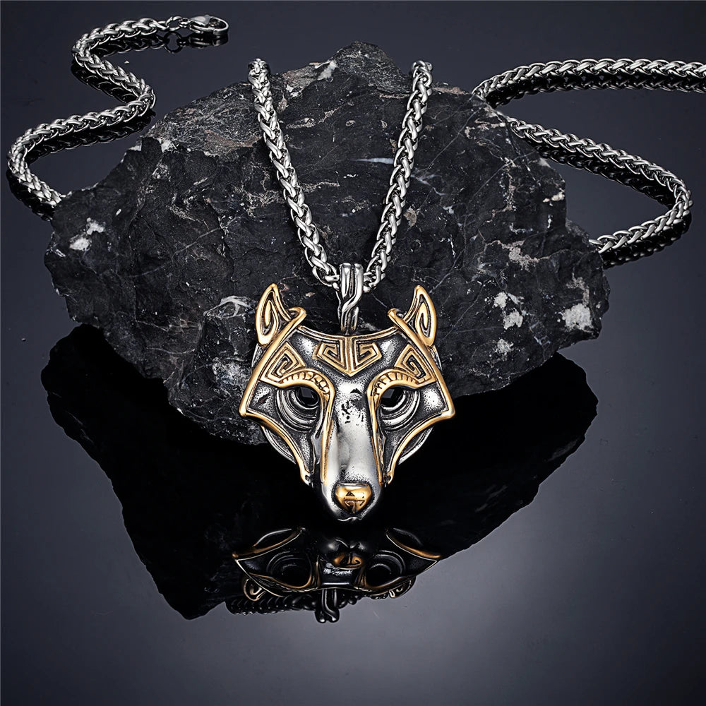Punk Vikings Celtic Wolf Necklaces Mens Norse Mythology Odin Rune Stainless Steel Animal Pendant Amulet Never Fade Male Jewelry