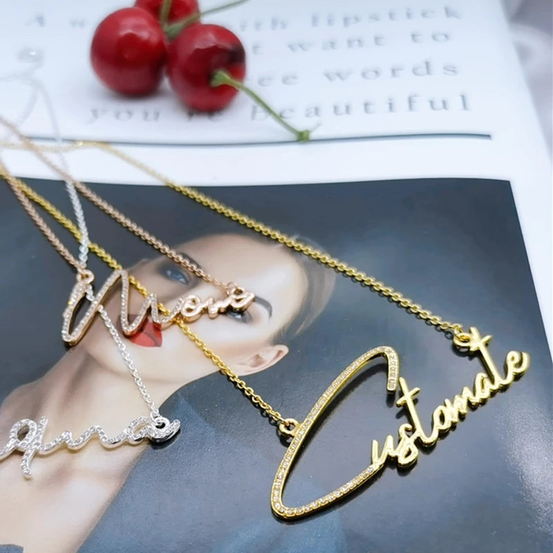 Duoying Zirconia Initial Letters Necklaces Women Personalized Necklace with Names Crystal Pendant Necklace Mom Gift