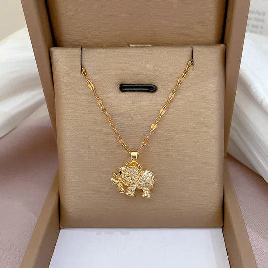 Fashion Light Luxury Micro-inlaid Three-dimensional Elephant Necklace Classic Auspicious Animal All-match Clavicle Chain