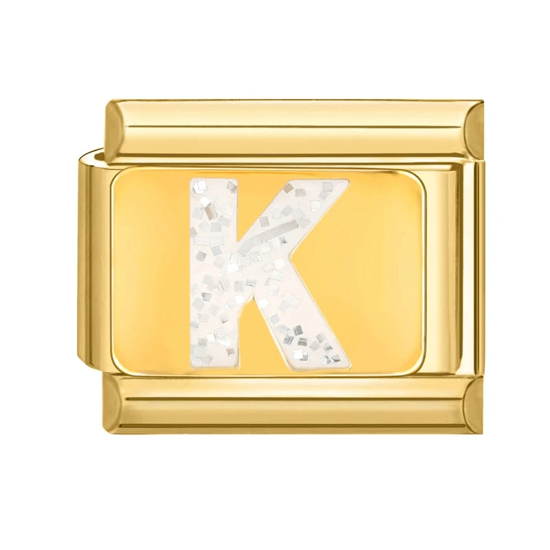 Fashion Golden 26 Letters A-Z Italian Links Charm Beads 9mm Stainless Steel Bracelet Jewelry DIY Hand Making Wholesale