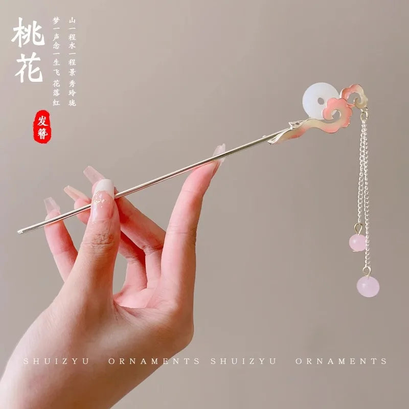 Elegant Chinese Style Hair Accessory Romantic Enameled Flower Tassel Hair Clip Alloy Jewelry Hairpin For Women Fashion Hairpin