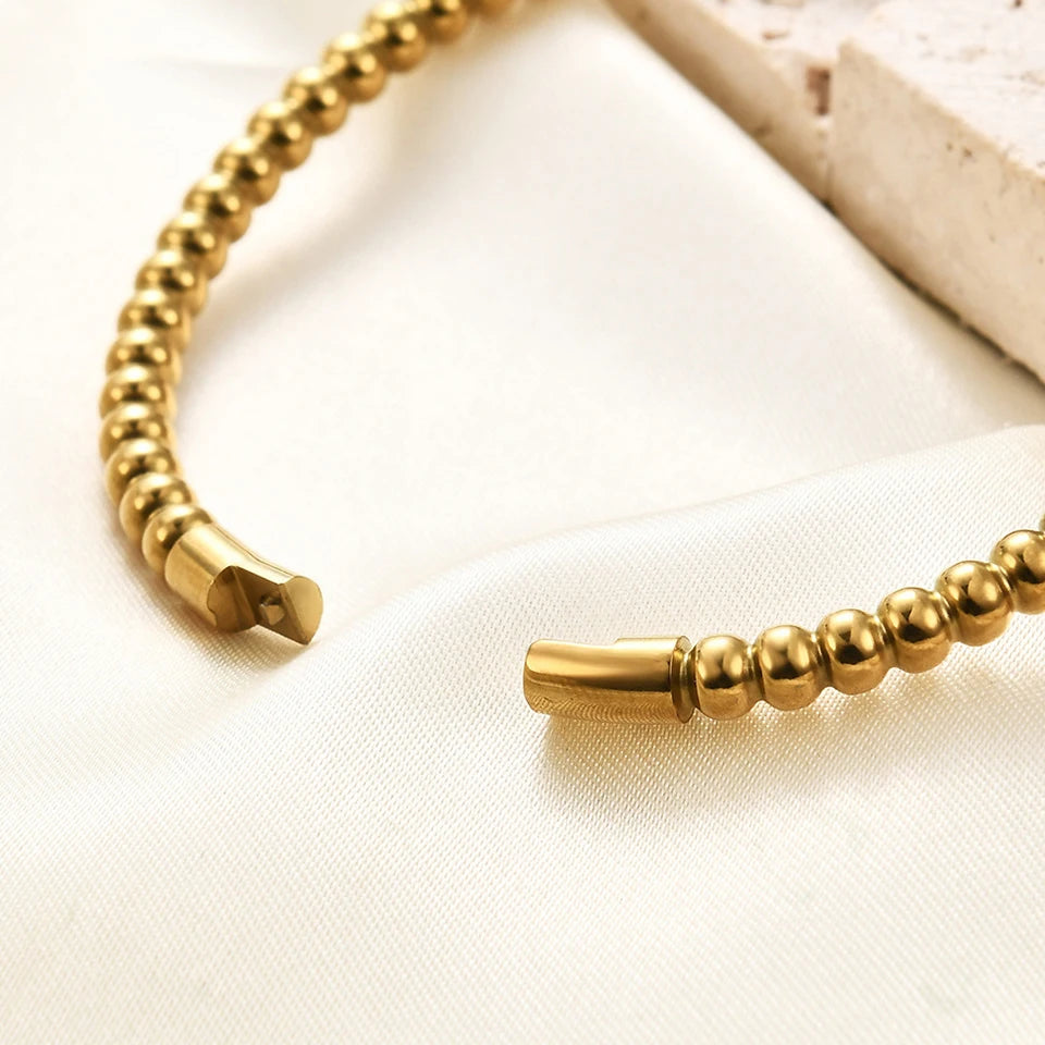 ZAKOL Stainless Steel Golden Bead Bracelet for Women Fashion Adjustable Chain Bracelets Daily Party Jewelry