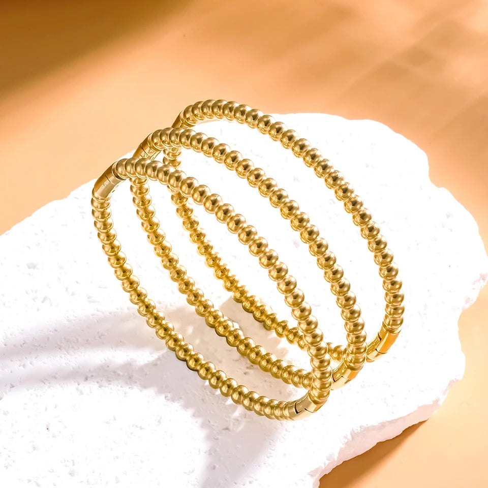 ZAKOL Stainless Steel Golden Bead Bracelet for Women Fashion Adjustable Chain Bracelets Daily Party Jewelry