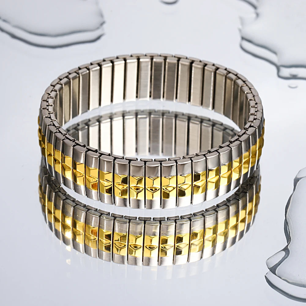 Freetry 18K Gold Plated Stainless Steel Adjustable Bracelet Fashion Elastic Metal Bracelet Trendy Jewelry Accessories Official
