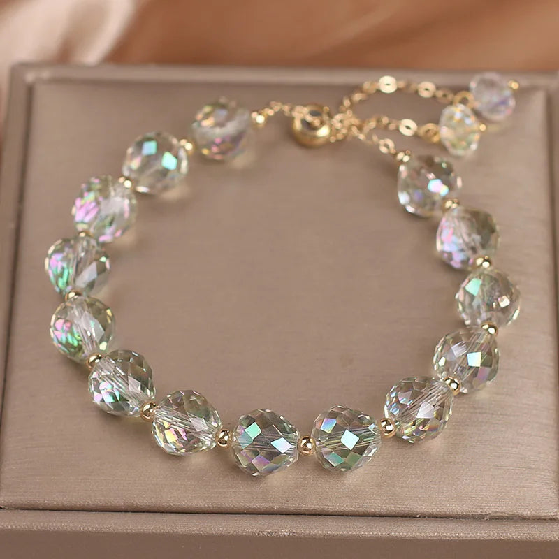 Crystal Woven Female Bracelet New Fashion Shiny Crystal Stone Beads Elasticity Rope Bracelets for Women Sweet Jewelry