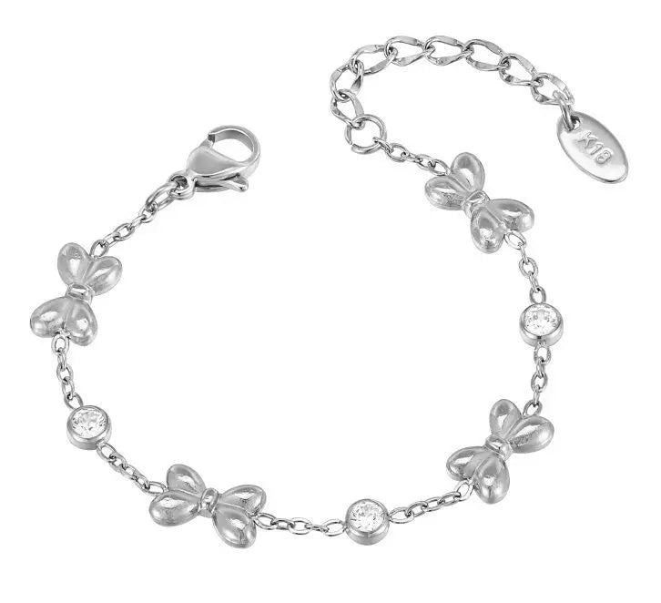 Vnox Stainless Steel Children's Bracelet For Baby Girls,Cubic Zirconia Inlay With Bow Element Chain,Cute Style Jewelry Daily
