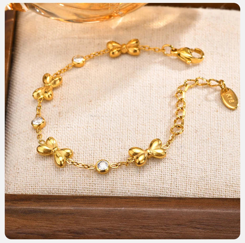 Vnox Stainless Steel Children's Bracelet For Baby Girls,Cubic Zirconia Inlay With Bow Element Chain,Cute Style Jewelry Daily