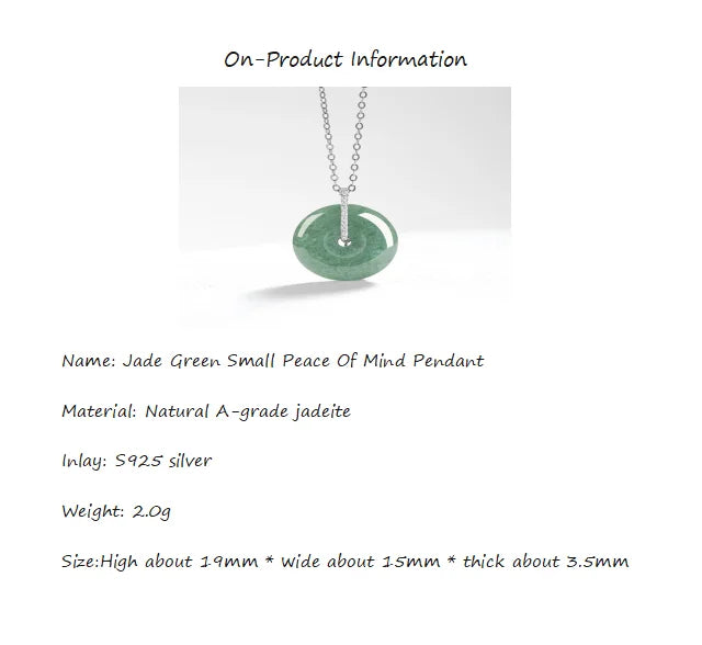 Natural A-Grade Jade Green Small Peace Of Mind Pendant S925 Silver Inlaid Ice Jade Pendant Necklace