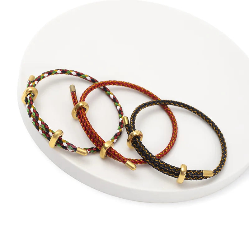 Greatera Trendy Red Thread String Bracelets for Women Men Stainless Steel Braided Rope Adjustable Charm Bracelet Unisex Jewelry