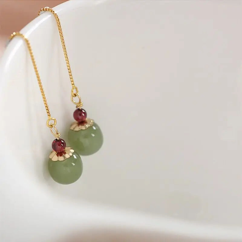 VENTFILLE Gold Color Hetian Jade Earrings for Women Green Round Jewelry Girls Gift  Dropshipping Wholesale