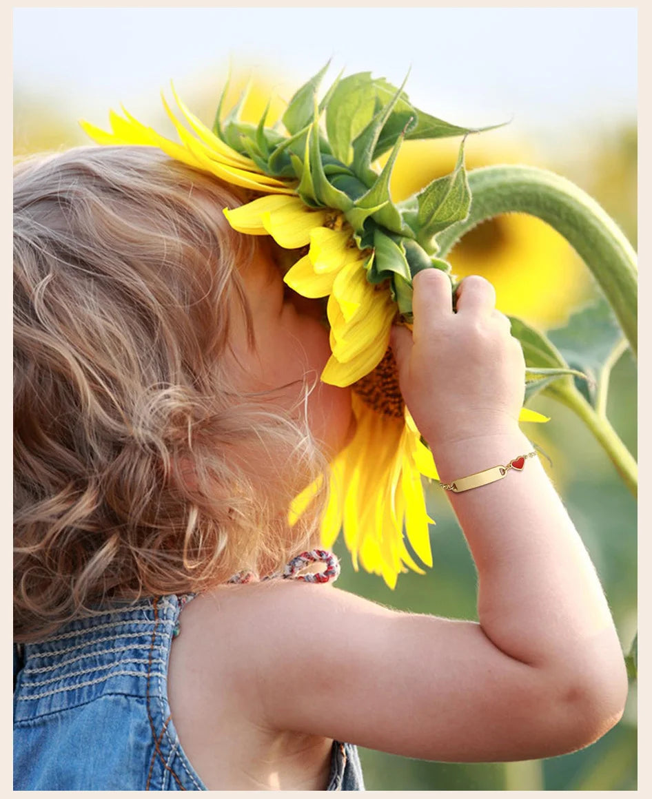 Customized Heart Bracelet for Little Girl Boy, Engravable ID Name Bracelet, Personalized Stainless Steel Chain Birthday Gift