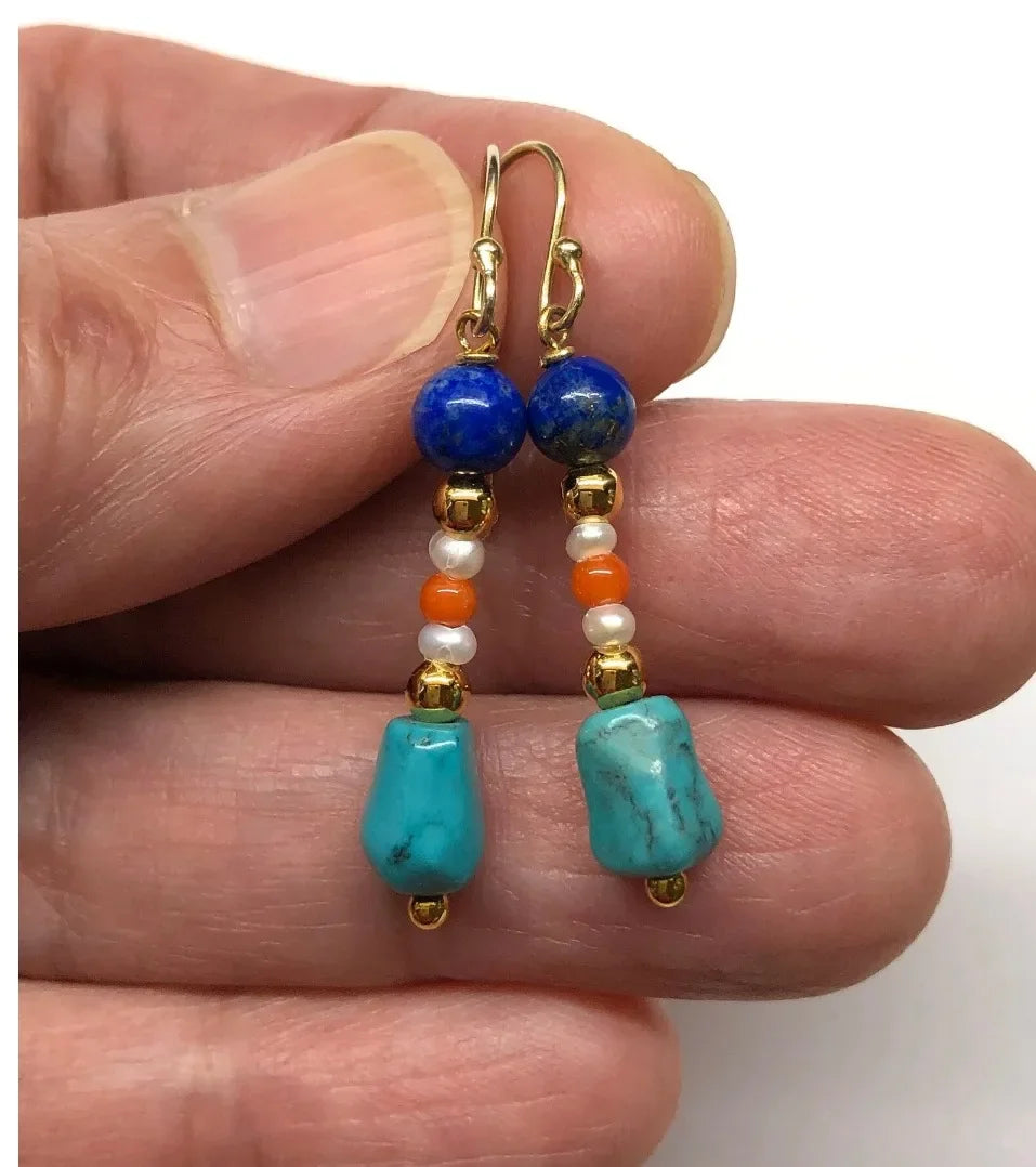 Malachite  Greenstone Lever Back Coin Earrings, Real Malachite Beaded Bohemian Jewelry