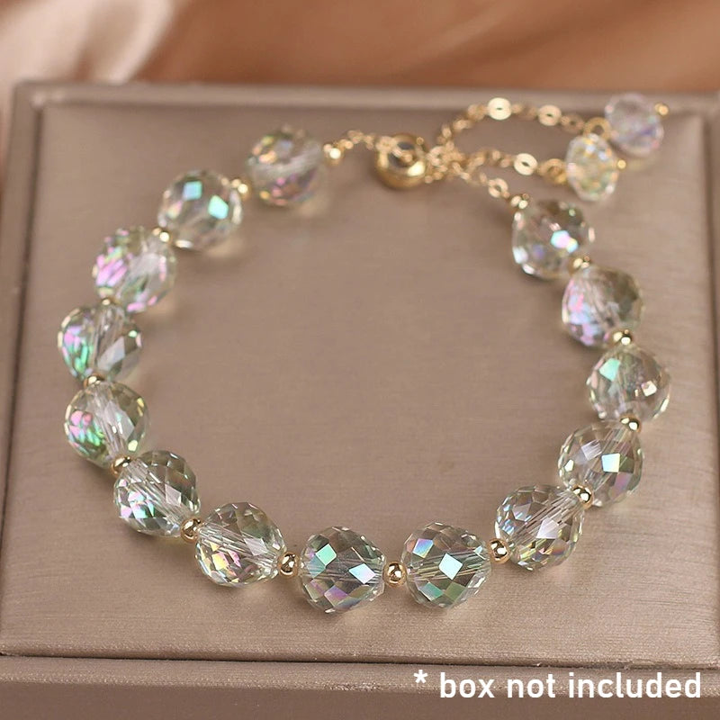 Crystal Woven Female Bracelet New Fashion Shiny Crystal Stone Beads Elasticity Rope Bracelets for Women Sweet Jewelry