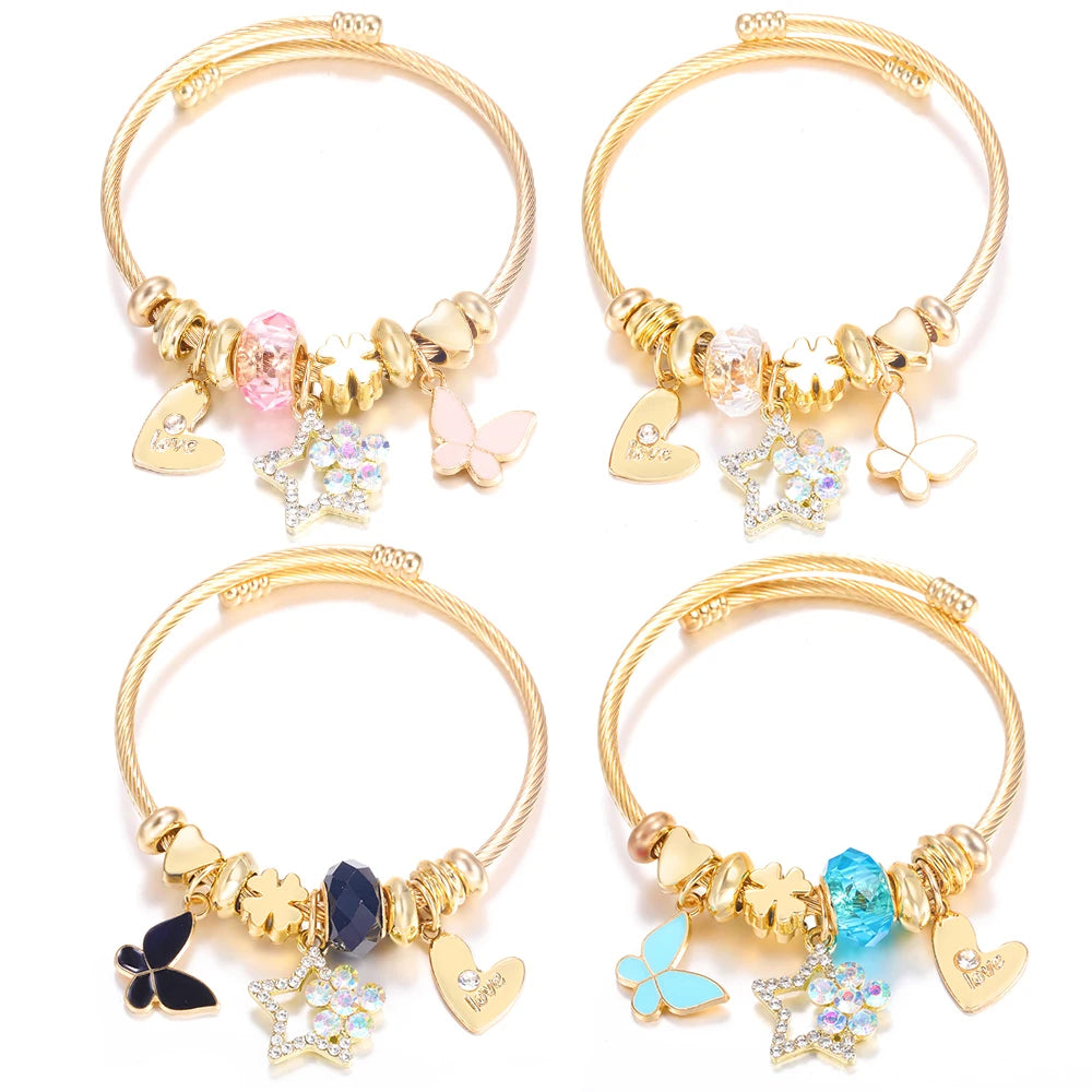 New Trendy 4 Colors Heart Shape Painted Pendant Closure Beaded Bracelet Golden Stainless Steel Women Bracelet 2025 Charm Jewelry