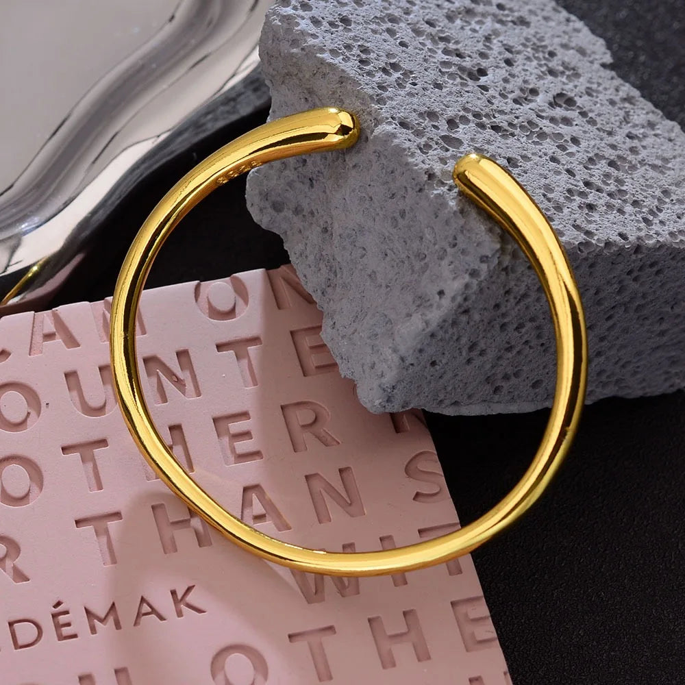 100% Solid 925 Sterling Silver Bracelet for Women Men Vintage Handmade Simple Gold Bracelet Birthday Gift