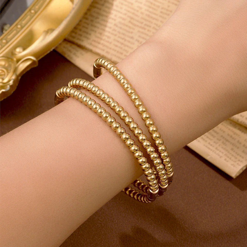 ZAKOL Stainless Steel Golden Bead Bracelet for Women Fashion Adjustable Chain Bracelets Daily Party Jewelry