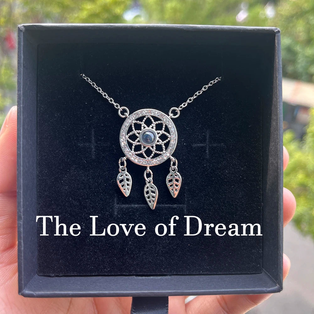Custom Photo Projection Necklace Stainless Steel Chain Heart Flower Start Pendant DIY Picture Inside Couple Family Necklace