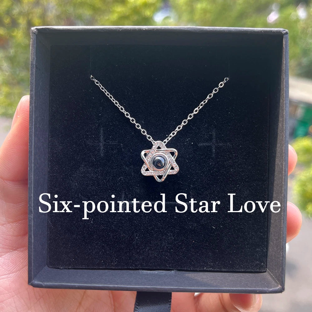 Custom Photo Projection Necklace Stainless Steel Chain Heart Flower Start Pendant DIY Picture Inside Couple Family Necklace